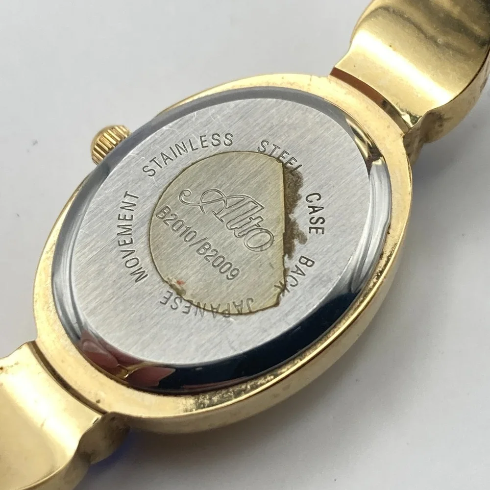 Alto Women's Watch 19mm Gold Tone Blue Crystals Cuff Oval New Battery 6.25